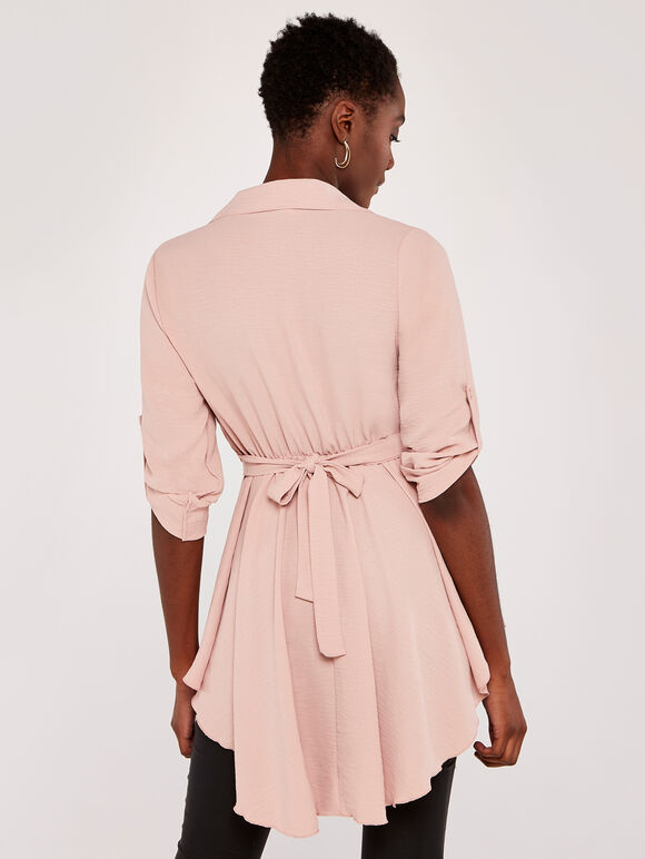 Belted Shirt Dress, Pink, large