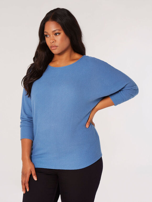 Curve Soft Textured Batwing Top, Blue, large
