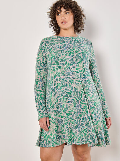 Curve Batik Leaf Soft Knit Mini Dress