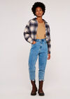 Plaid  Crop Jacket, Navy, large