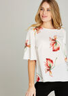 Red Kimono Sleeve Scattered Flower Top, Orange, large