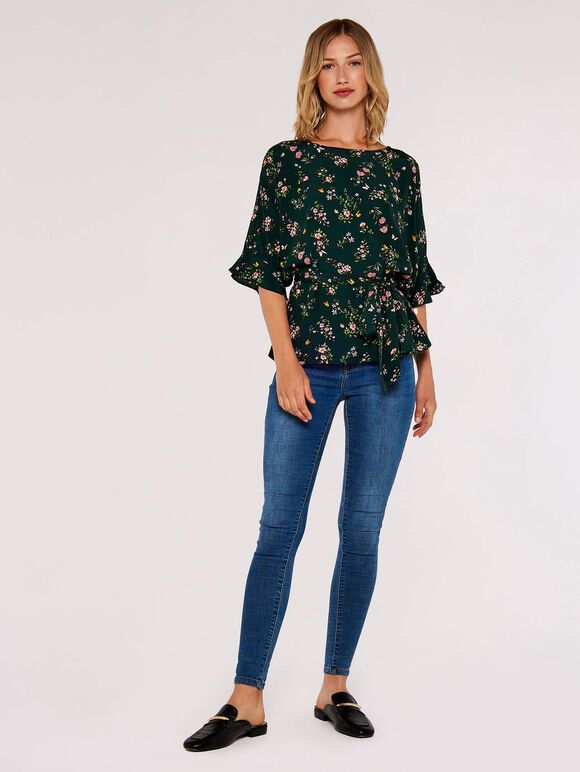 Painterly Floral Tie Top, Green, large