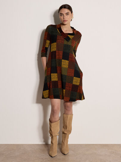 Textured Check Knit Midi Dress