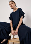 Wide Leg Tiered Trousers, Navy, large