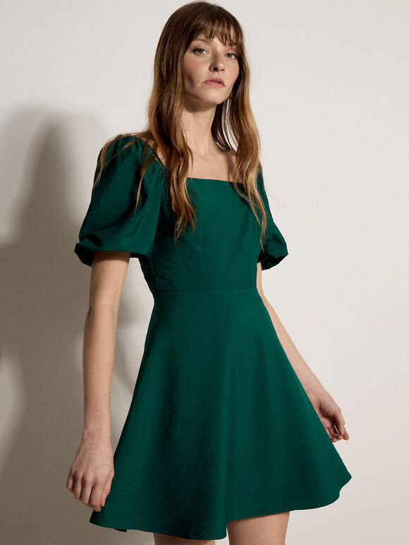 Fit And Flare Smocked Mini Dress
, Green, large