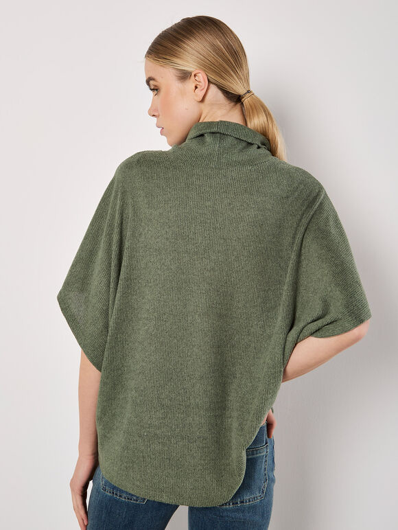 Roll Neck Ribbed Cape, Khaki, large