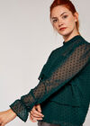 Sheer Dobby Long Sleeve Tiered Top, Green, large