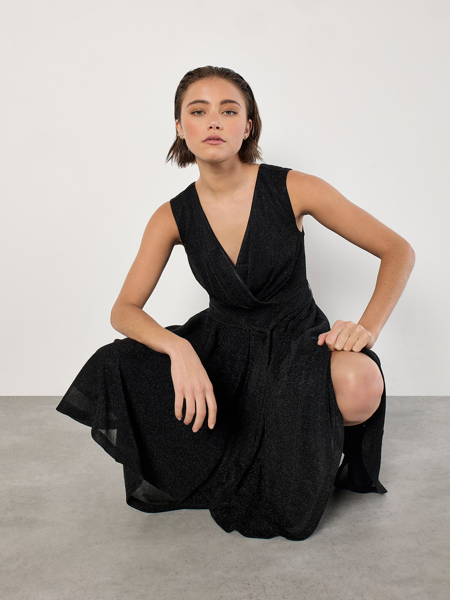 Metallic Pleat Skater Mini Dress | Apricot Clothing