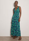 Tropical Leaf Jersey Maxi Dress, Blue, large