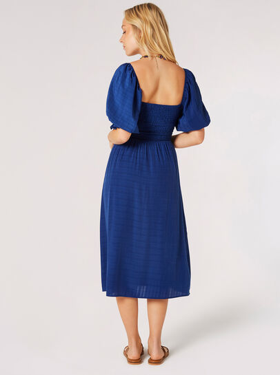 Self-Check Smocked Milkmaid Midi Dress