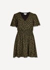 Ditsy Floral Gold Foil Mini Dress, Black, large