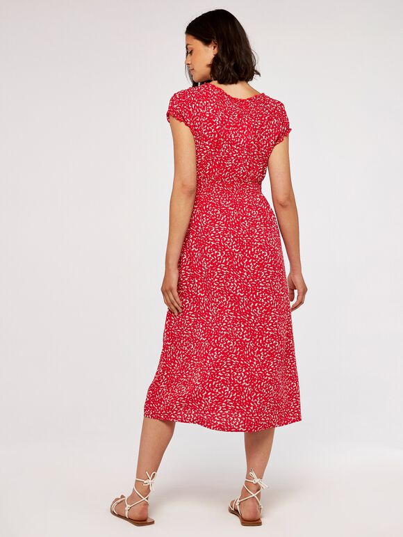 Brush Spot Milkmaid Midi Dress, Red, large