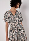 Tropical Print Linen Blend Mini Dress, Stone, large
