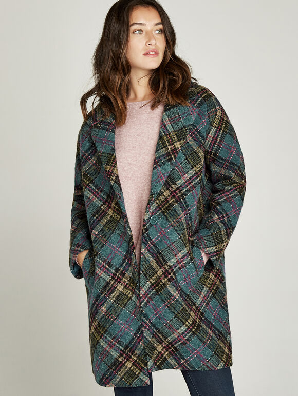 Teal Plaid Coat, Teal, large