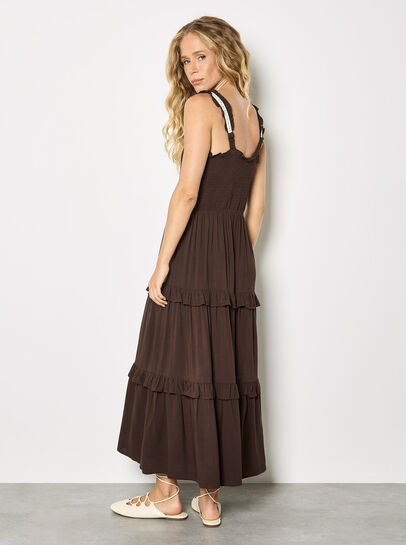 Tiered Lace Trim Midi Dress