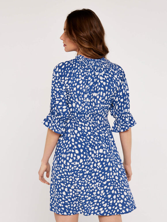 Brushstroke Dot Milkmaid Dress, Blue, large