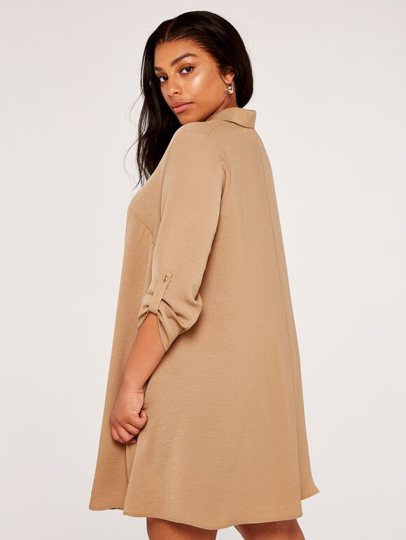 Curve Shirt Swing Dress, Stone, large