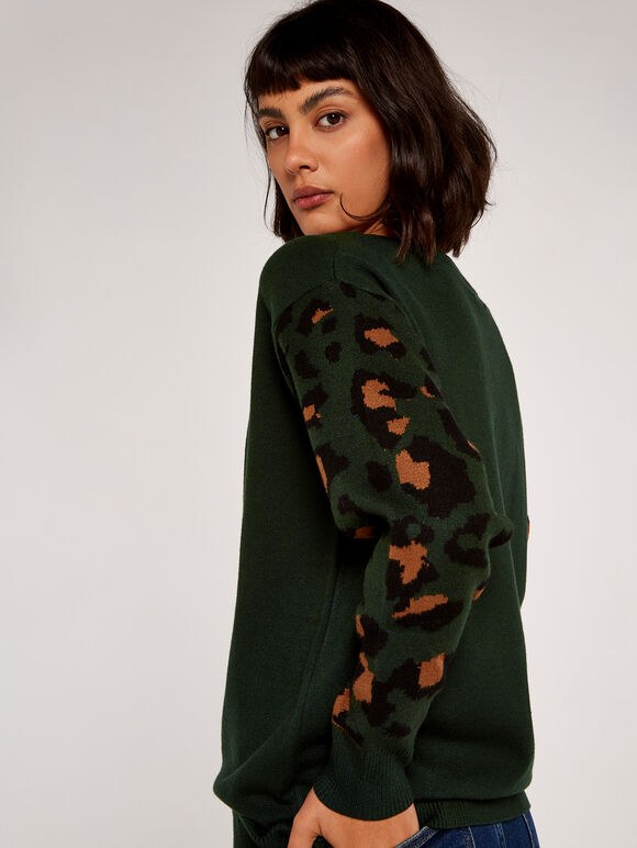 Animal Sleeve Jumper, Green, large
