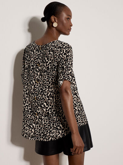 Button Back Animal Print Woven T-Shirt