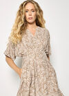 Leaf Print Shirt Midi Dress, Stone, large