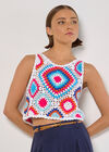 Diamond Crochet Crop Vest Top, Blue, large