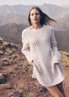 Oversized Cable Knit Jumper Mini Dress, Cream, large