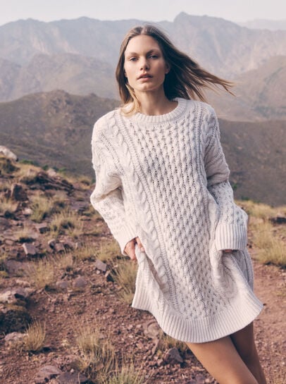 Oversized Cable Knit Jumper Mini Dress