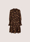 Folk Floral Chiffon Mini Dress, Brown, large