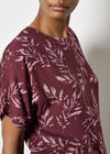 Leaf Print Woven T-Shirt, Burgundy, large