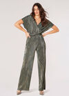 Metallic Plisse Wrap Jumpsuit, Green, large