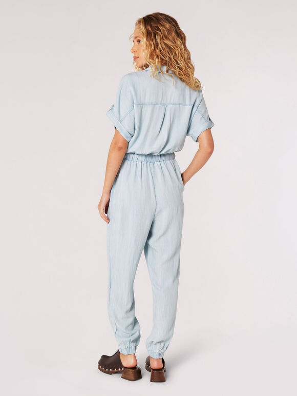 Light Denim Utility Jumpsuit, Sky Blue, large