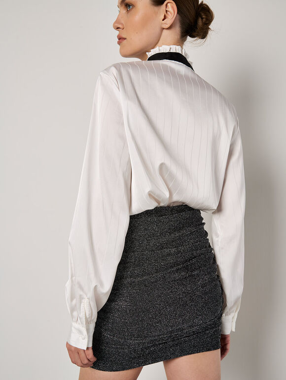 Ruched Metallic Mini Skirt, Silver, large