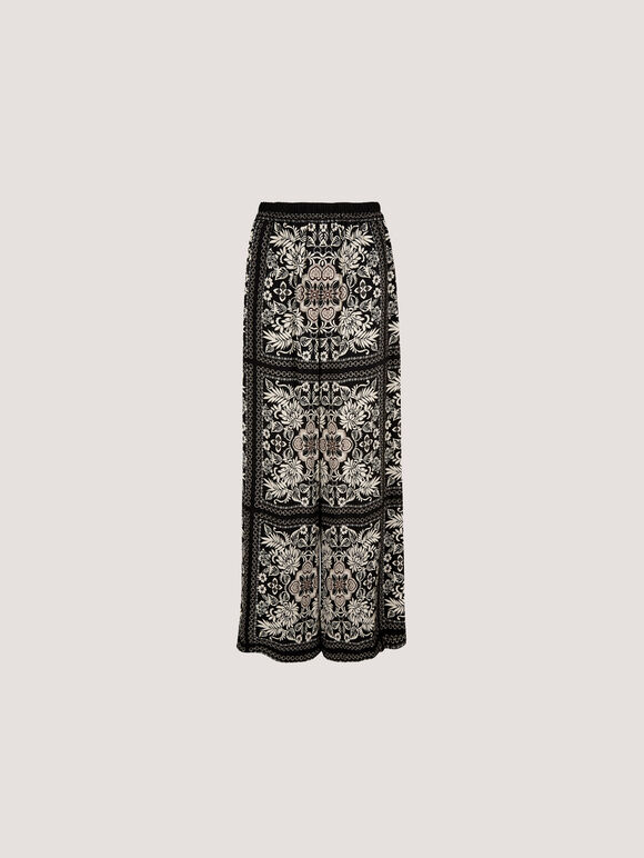 Scarf Print Flare Trousers, Black, large