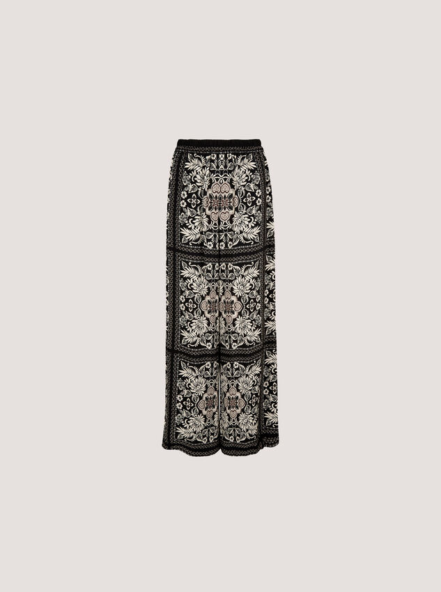 Scarf Print Flare Trousers, Black, large