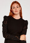 Sheer Puff Sleeve Bodycon Dress, Black, large