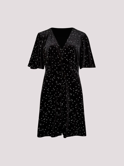 Silver Foil Star Velvet Mini Dress