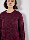 Cable Knit Oversized Jumper Mini Dress, Burgundy, large