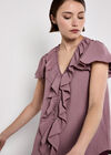 Ruffle Front Woven Top, Pink, large