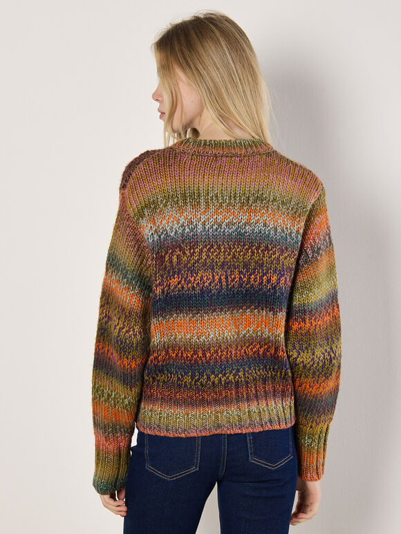Chunky Knit Tonal Stripe Jumper, Orange, large