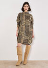 Ikat Patchwork Oversized Jumper Mini Dress, Khaki, large
