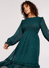 Polka Dot Smocked Midi Dress, Green, large