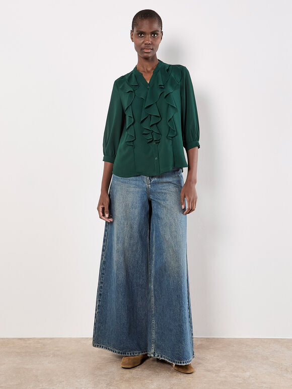 Ruffle Front Chiffon Blouse, Green, large
