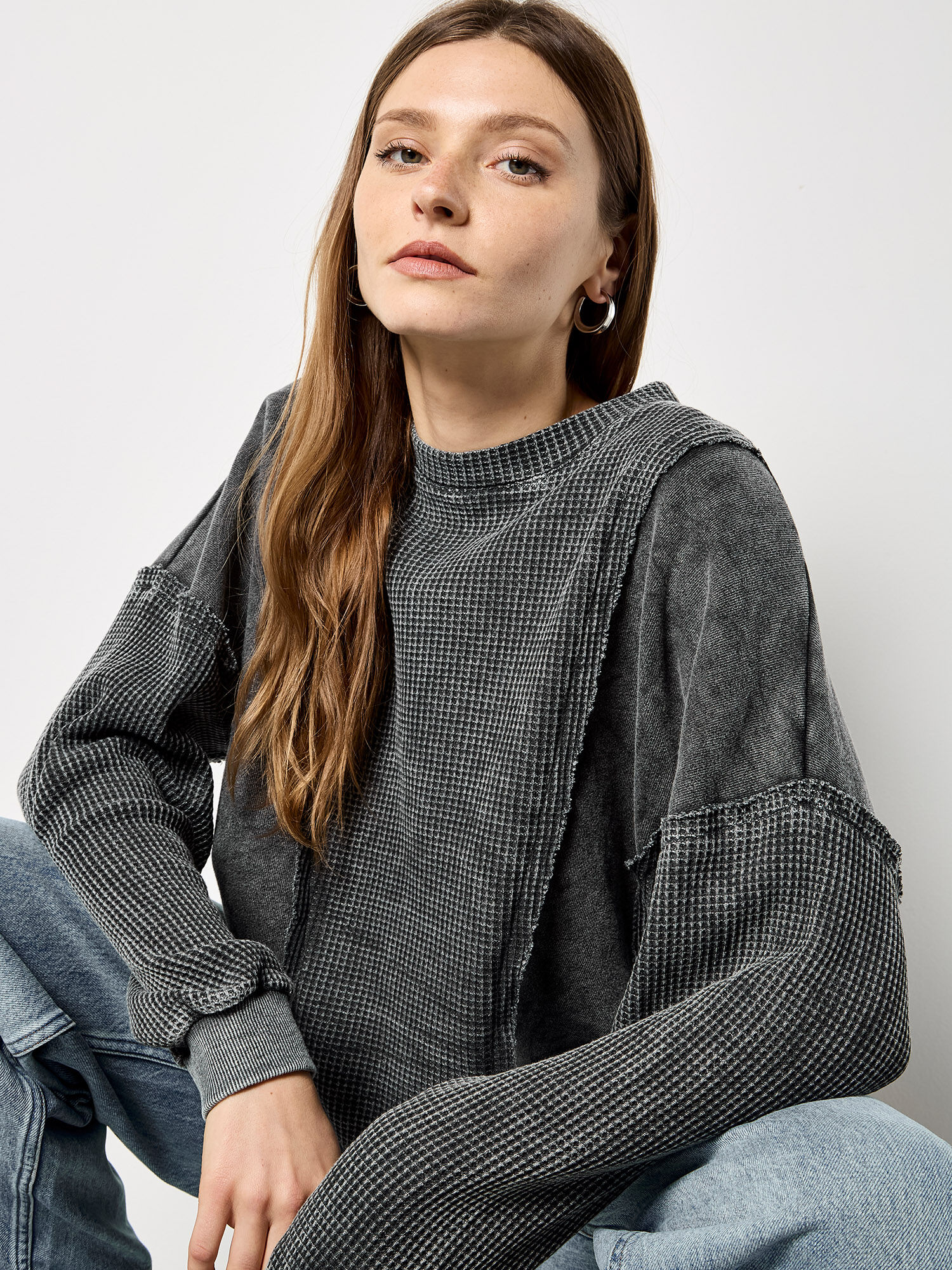 Waffle Panel Sweatshirt | Apricot Clothing