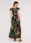 Patchwork Smocked Maxi Dress, Brown, large