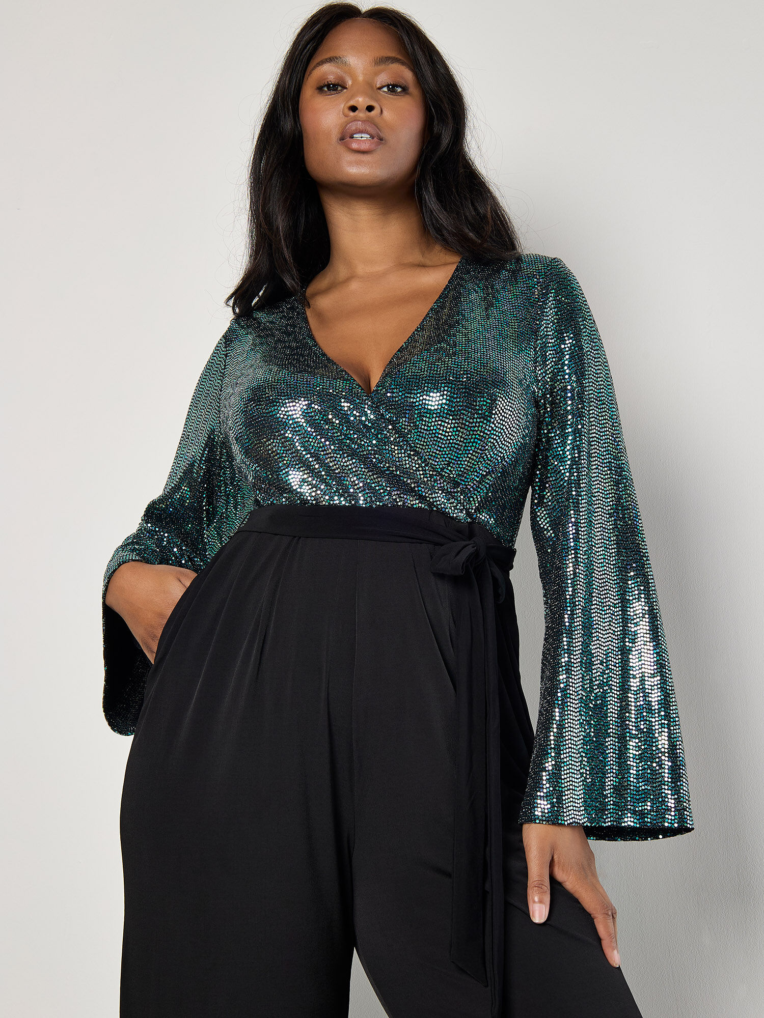 Curve Mirror Sequin Contrast Jumpsuit Apricot Clothing