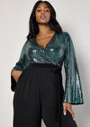 Curve Mirror Sequin Contrast Jumpsuit, Black, large
