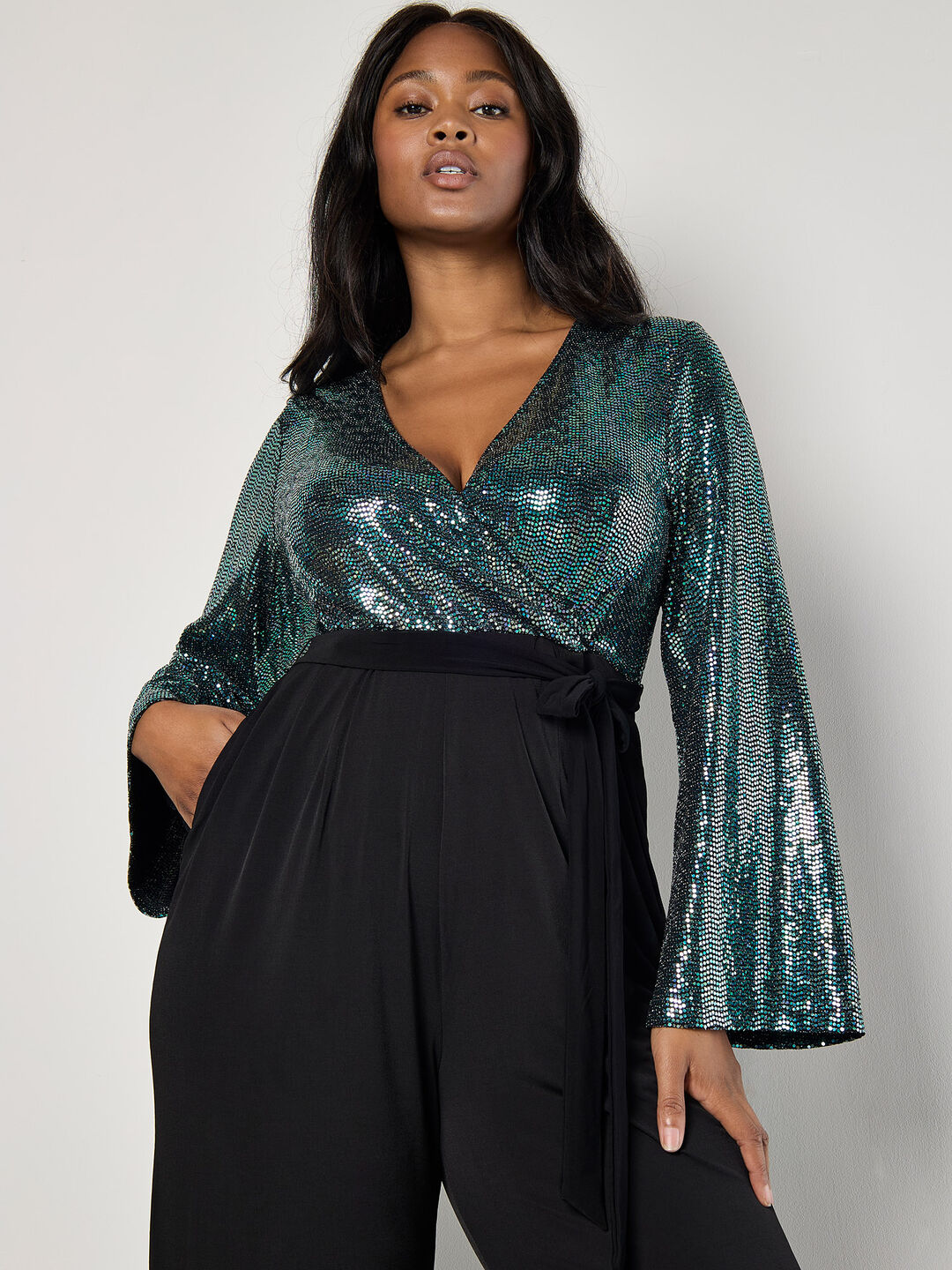 Image of Curve Mirror Sequin Contrast Jumpsuit