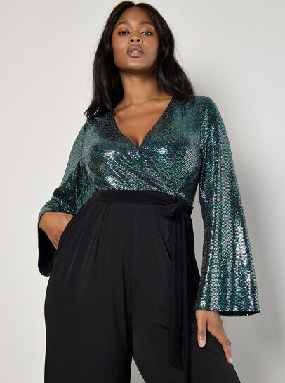 Curve Mirror Sequin Contrast Jumpsuit