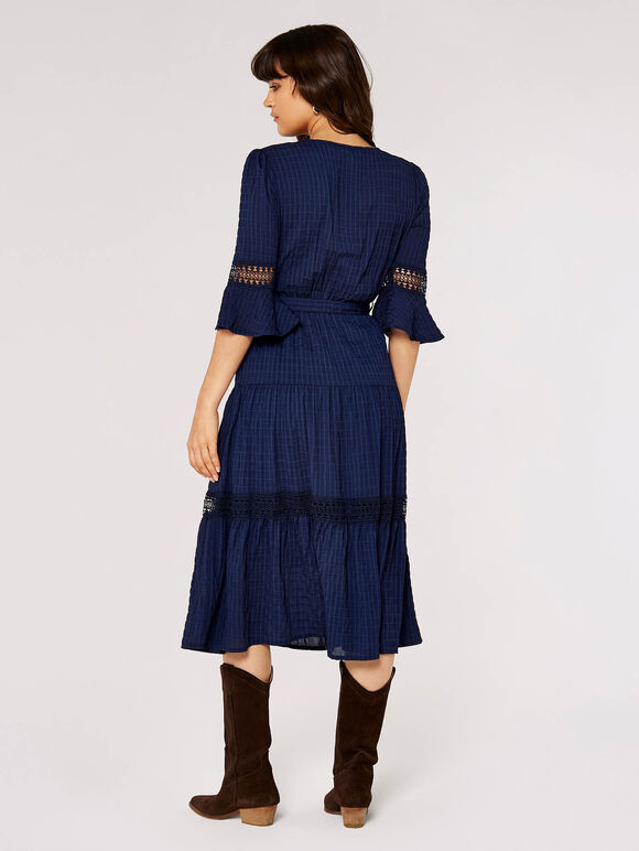 Self Check Crochet Midi Dress, Navy, large