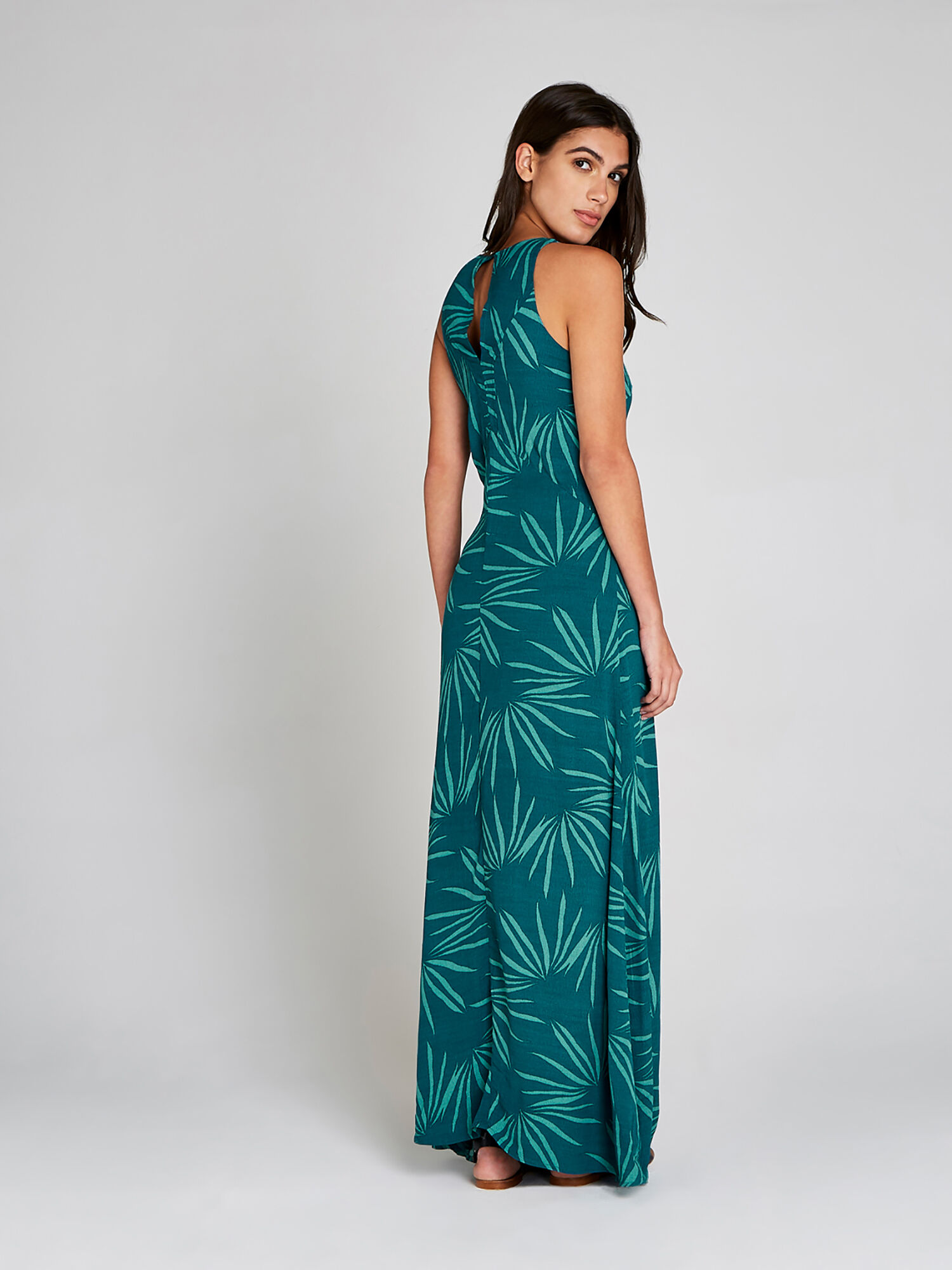 Geo Palm Print Maxi Dress Apricot Clothing
